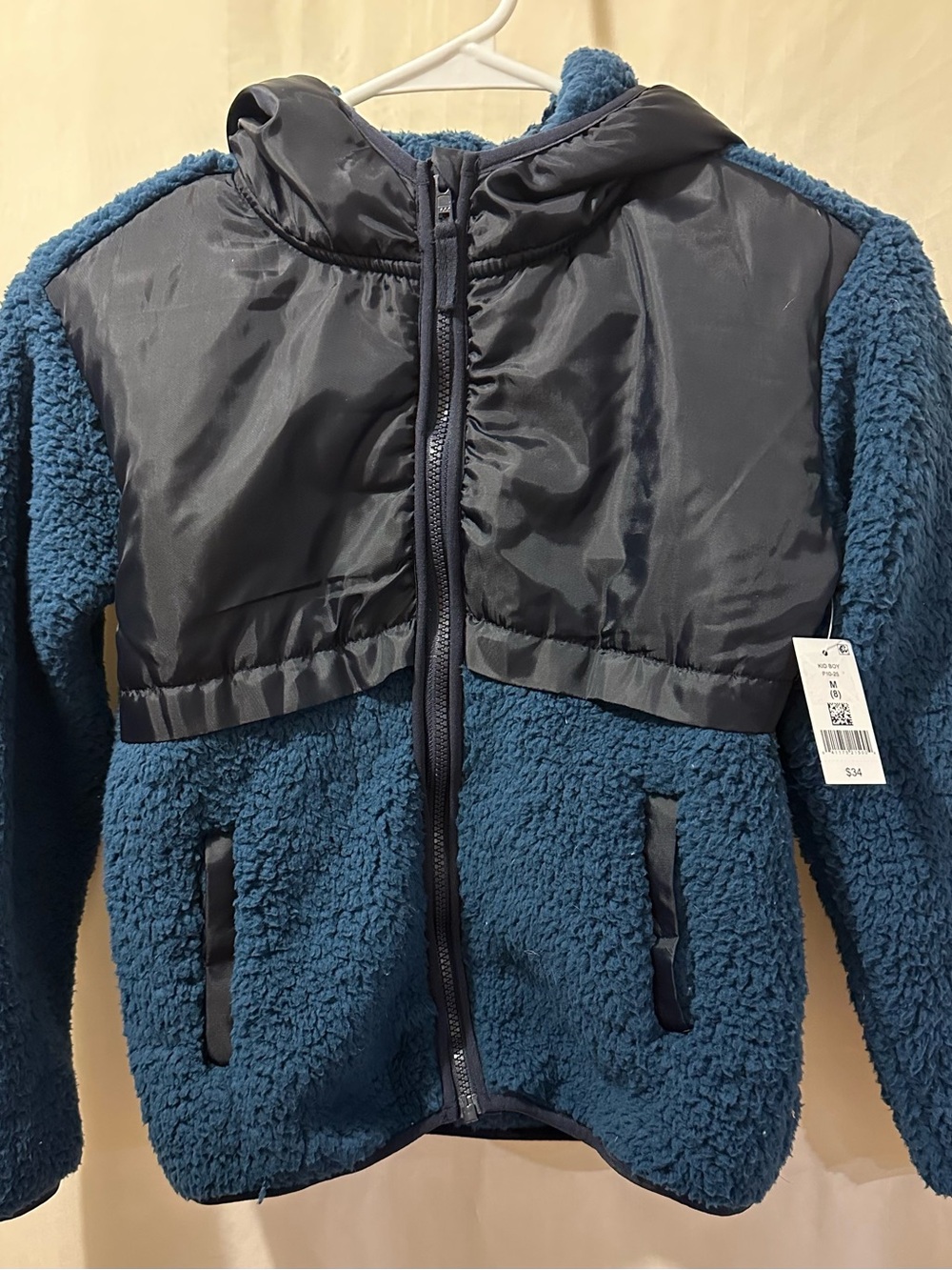 dip Teal Blue Sherpa Puffer Jacket with Hood